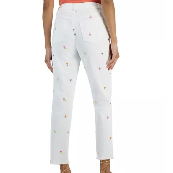 Tinseltown Embroidered Mushroom Flower Frayed Hi Rise Crop Jeans Jr Sz 1 *S - Picture 3 of 8